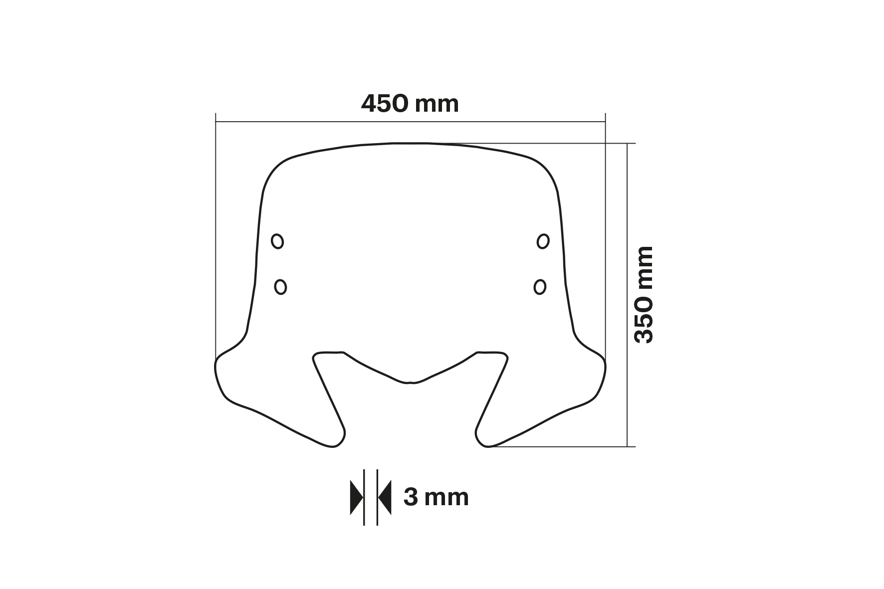 Dark smoke SPORT screen - width 45 x height 35 x thickness 0,3 cm